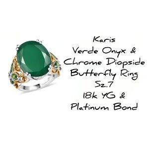 Karis Onyx & Chrome Diopside Butterfly ring, Sz.7. 18k & Platinum bond